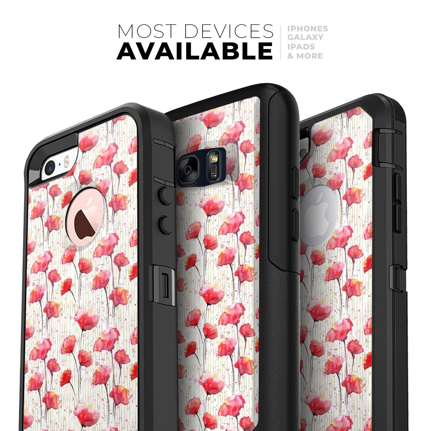 Karamfila Watercolo Poppies V14 Skin Kit for iPhone, featuring vibrant poppy design and premium 3M materials.